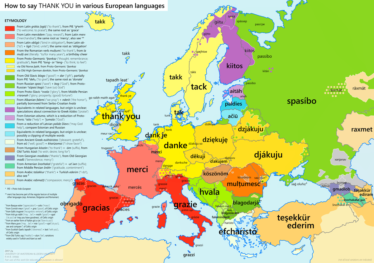 DirectLang's tweet image. Word of the day: Thanks!

One thing my mother always taught me was to be polite. How to say thank you across Europe!