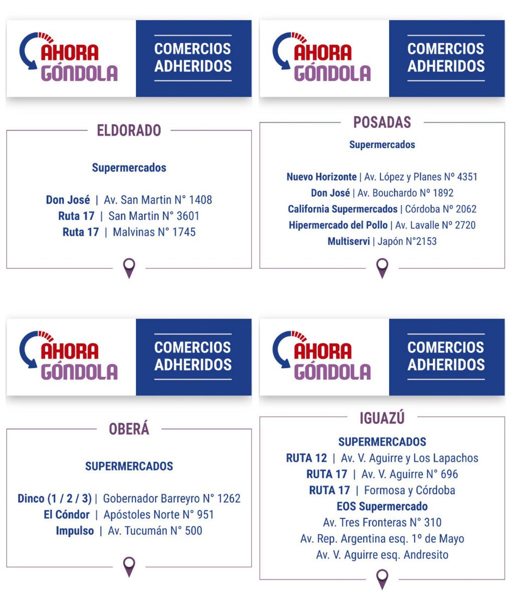 #AhoraGóndola 
#ComerciosAdheridos
Comprando los primeros Miércoles y Jueves del mes reintegro del 10% con tarjeta de débito del Bco Macro
#GobiernoDeMisiones
#CercaDeLaGente
