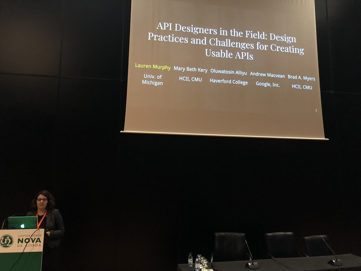 bradamyers's tweet photo. Another great presentation at @vlhcc from one of our visiting students in the @cmuhcii and @isrcmu summer REU program: Lauren Murphy talking about our interviews with API Designers. #apiusability. https://t.co/vq40G0HuXx