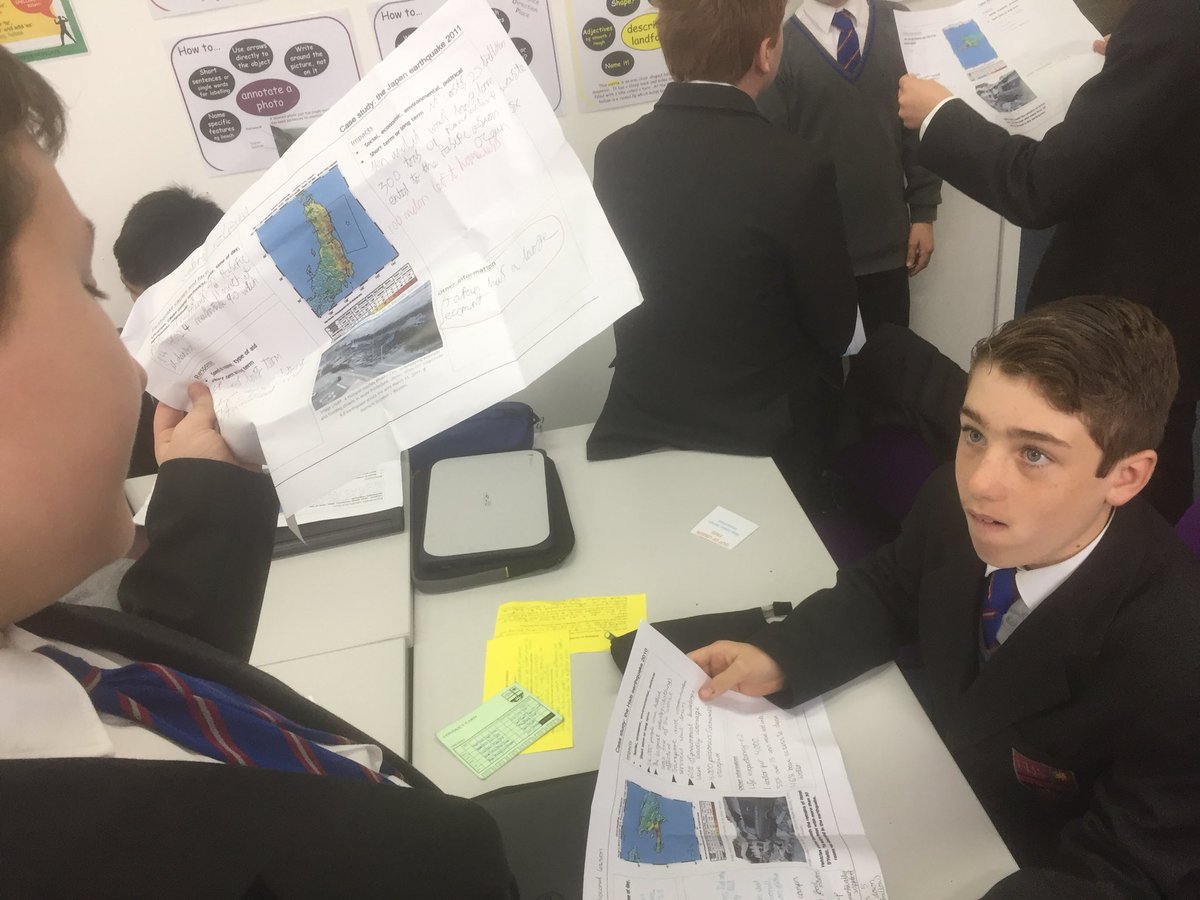 #oracy #reciprocalteaching Year 8 teaching each other about earthquakes in Haiti and Japan