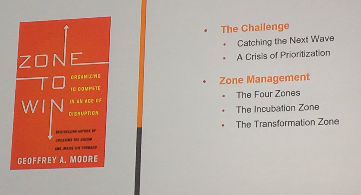 dcsalcedo's tweet photo. Keynote- Geoffrey Moore: “Zone to Win” Great talk. 
Made me consider about adapting SAFe framework and lean-agile solutions to the needs of each of the 4 Zones. Thoughts? #safe #SAFesummit #askSBE #SAFeSummit2018 #ScaledAgile https://t.co/LTaKlhSzsh