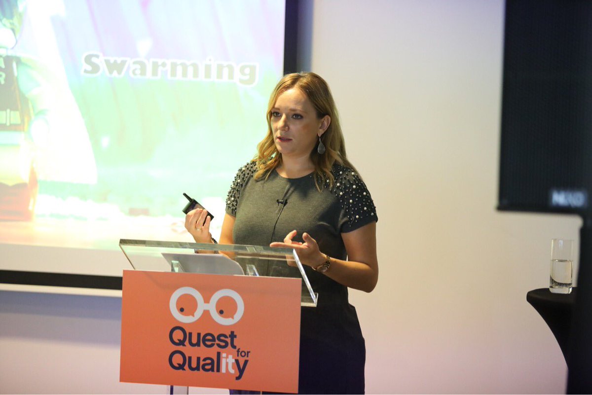 Quest_4_Quality's tweet photo. @ATeftedarija of @ComtradeDigital talked about what it takes to be a #supertester! 🤩 So ask questions, be prepared and include yourself into meetings. All in all, the key is to be proactive, not reactive. #Q4Q2018 #questforqualityconference #Dublin https://t.co/vzNQa6FXiK