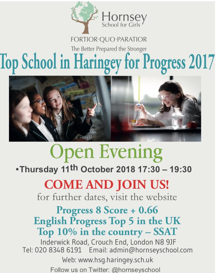 HornseySchool's tweet photo. Come and join us for our open events and mornings- we’re the best school in Haringey for a reason. Find out what it is on the 11th October. More info on our website @HornseySchool @haringeycouncil @BarnetCouncil @IslingtonBC #openevents2018 https://t.co/vAfjyhwQ9I