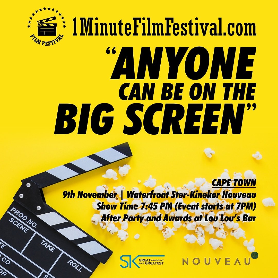 Join <a href="/MarcielHopkins1/">Marciel Hopkins</a> <a href="/Samora_Mangesi/">SAMORA MANGESI</a> <a href="/RuanScheepers/">Ruan Scheepers</a> <a href="/TalktoSales/">TalkToSales</a> Next up Cape Town <a href="/VandAWaterfront/">vandawaterfront</a> Cinema Nouveau 9th Nov 7.45pm! After party @CapeQuart <a href="/Loulousbar/">Lou Lou's</a>
Enter your movie at 1minuteFilmFestival.com Tickets <a href="/SterKinekor/">Ster-Kinekor</a> #1minutefilmfestival