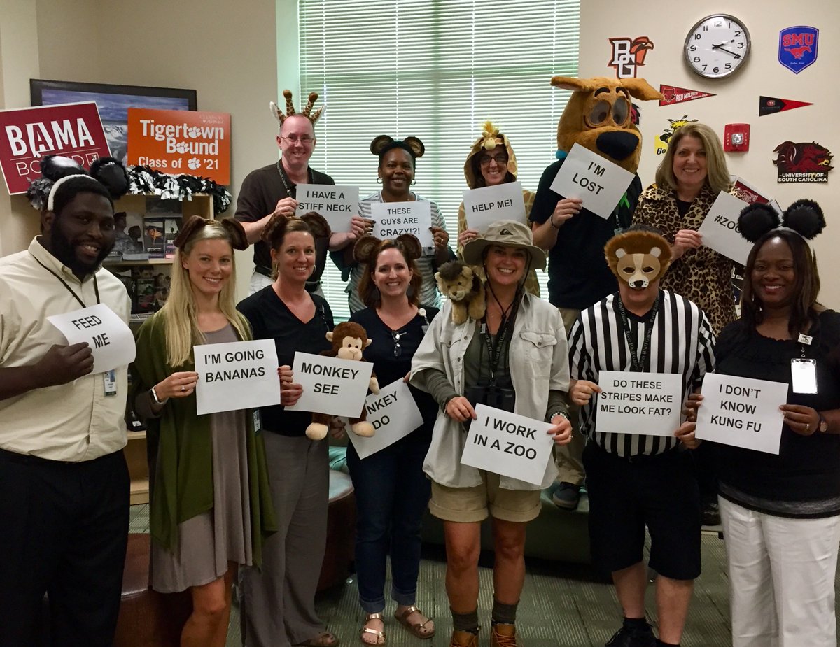 RBHSCounseling1's tweet photo. It’s SQUAAAAD Day at RBHS, and our C&A office is always a zoo, but what makes our zoo super-cool are the people! Thank you to zookeeper Marci, for keeping us in line! #SquadDay #ScoobySquad #WelcomeHomeWeek #RiverBluff #UsWeRB https://t.co/ADamFffw6h