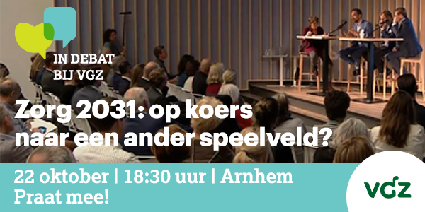 Op 22 oktober verschijnt het essay "Zorg 2031" van journalist en blogger <a href="/FrankvanWijck/">Frank van Wijck</a>. Hoe vaak moeten we in 2031 nog naar het ziekenhuis? Kan de zorg ook dichterbij huis, of digitaal? Praat mee op 22 oktober: bit.ly/zorg2031 #zorgdebat #vgz