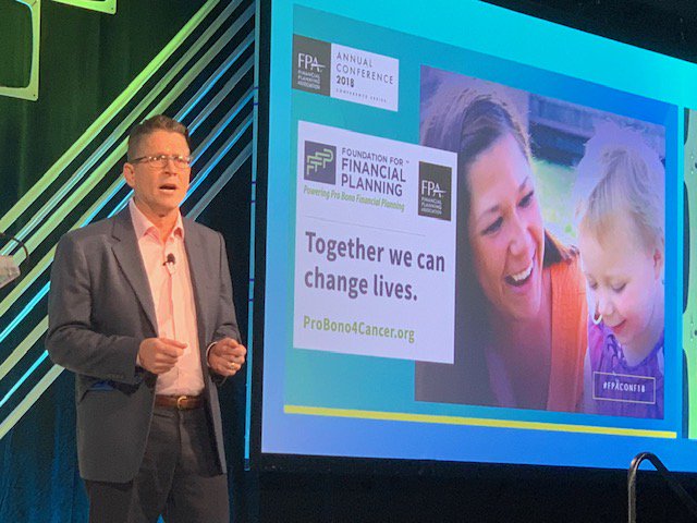 PowerProBono's tweet photo. Proud to be a part of this powerful presentation at #FPAConf18 on the power of pro bono financial planning to help families affected by cancer. Visit FFP's booth #828 to donate to the #ProBono4Cancer Campaign or sign up to volunteer today! @familyreach @fpassociation https://t.co/Ronq1ecm5Z