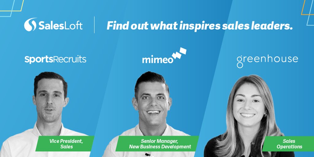 Salesloft's tweet image. Be inspired by sales leaders like you!

Our new Inspire Sales series digs deep to learn what drives top #sales professionals.

Today, we explore how sales leaders from @Sports_Recruits @Mimeo &amp;amp; @Greenhouse are succeeding in their roles + who inspires them: Sal.es/Inspire