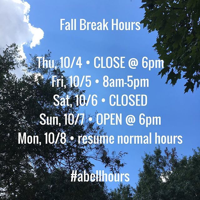 ac_lib's tweet image. Just a head’s up: the library will close at 6pm today as we head into Fall Break. Enjoy your break, #RooNation! ••• #austincollege #ac_library #abellhours #fallbreak #takeiteasy #librariansofinstagram #librariesofig #acltw ift.tt/2zStDMJ