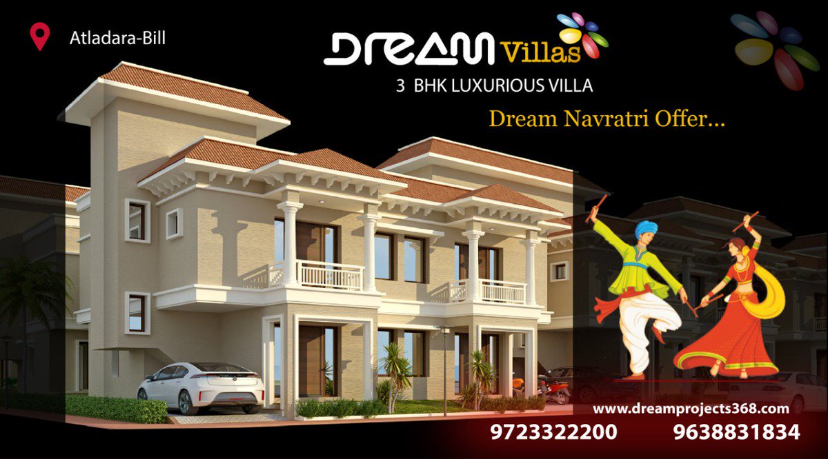 DreamProject368's tweet image. *DREAM NAVRATRI OFFER*– THIS #NAVRATRI BOOK YOU #DREAM HOME @ DREAM VILLAS. A #3BHK EXCLUSIVE ROMAN STYLE #VILLAS
OFFER UPTO 1.5 LACS*
VISIT US TODAY &amp;amp; SELECT YOUR PERFECT HOME TODAY 
SITE ADDRESS -B/h Samanvay Status II,Nr. Pratham Riviera, #Atladra-Bill canal,
Vadodara