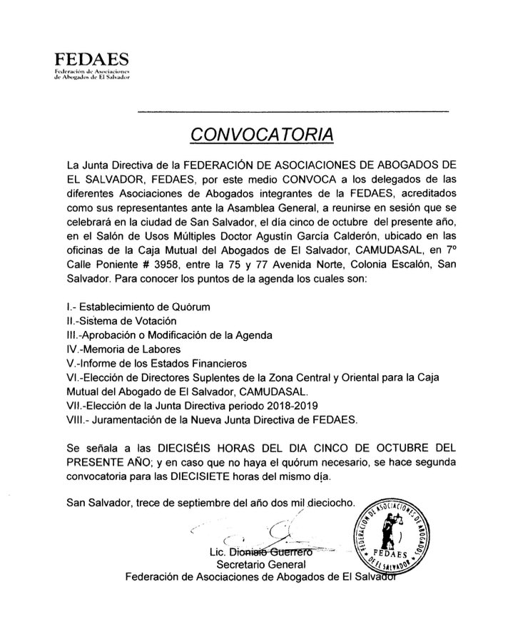FEDAES_SV's tweet photo. Convocatoria a Asamblea General https://t.co/bdO15dxzjx