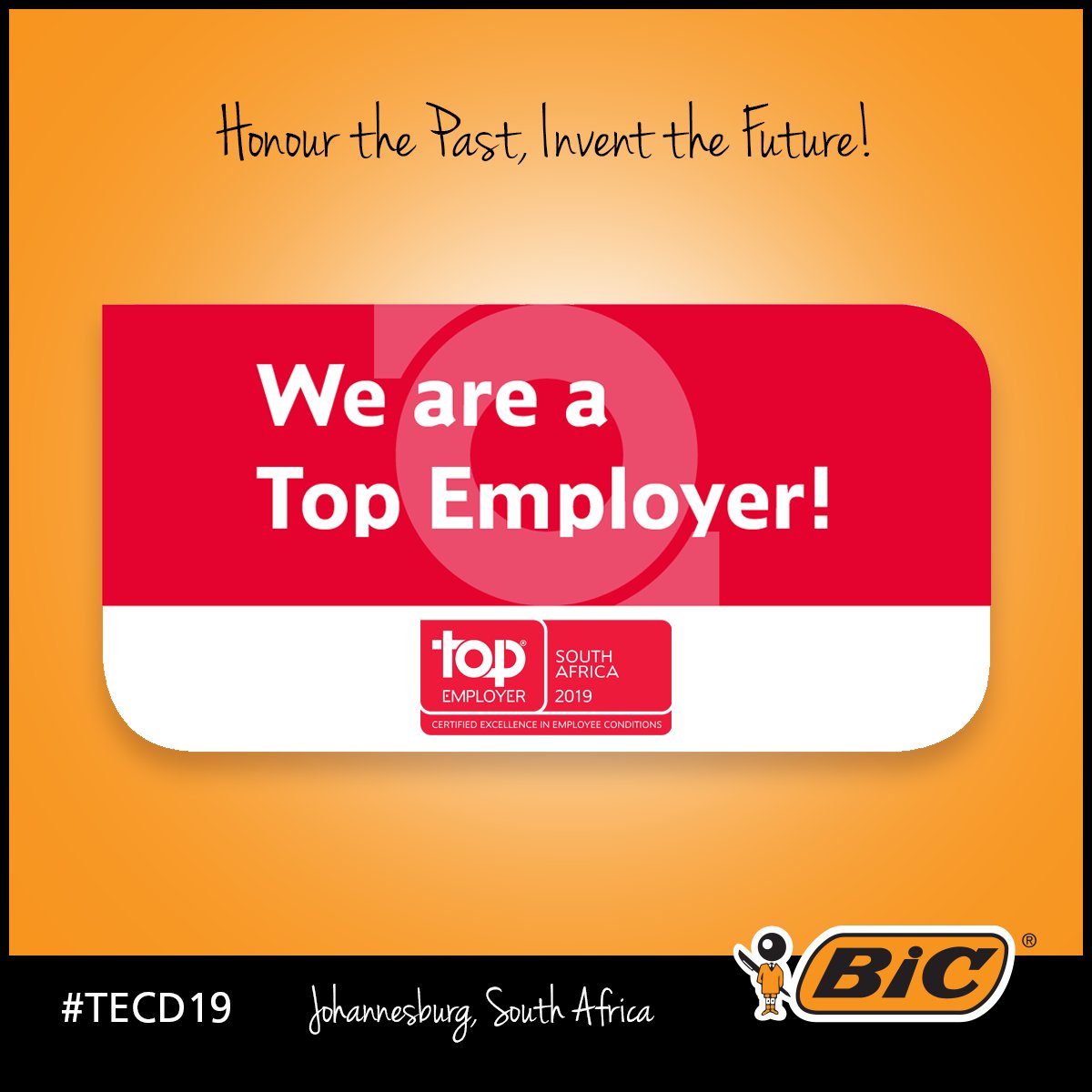 As a Top Employer, we value our people and strive for excellence in our employee conditions. Honour the Past, Invent the Future! #TopEmployer #TECD19 #TeamBICSA #HR #Africa #FutureofWork