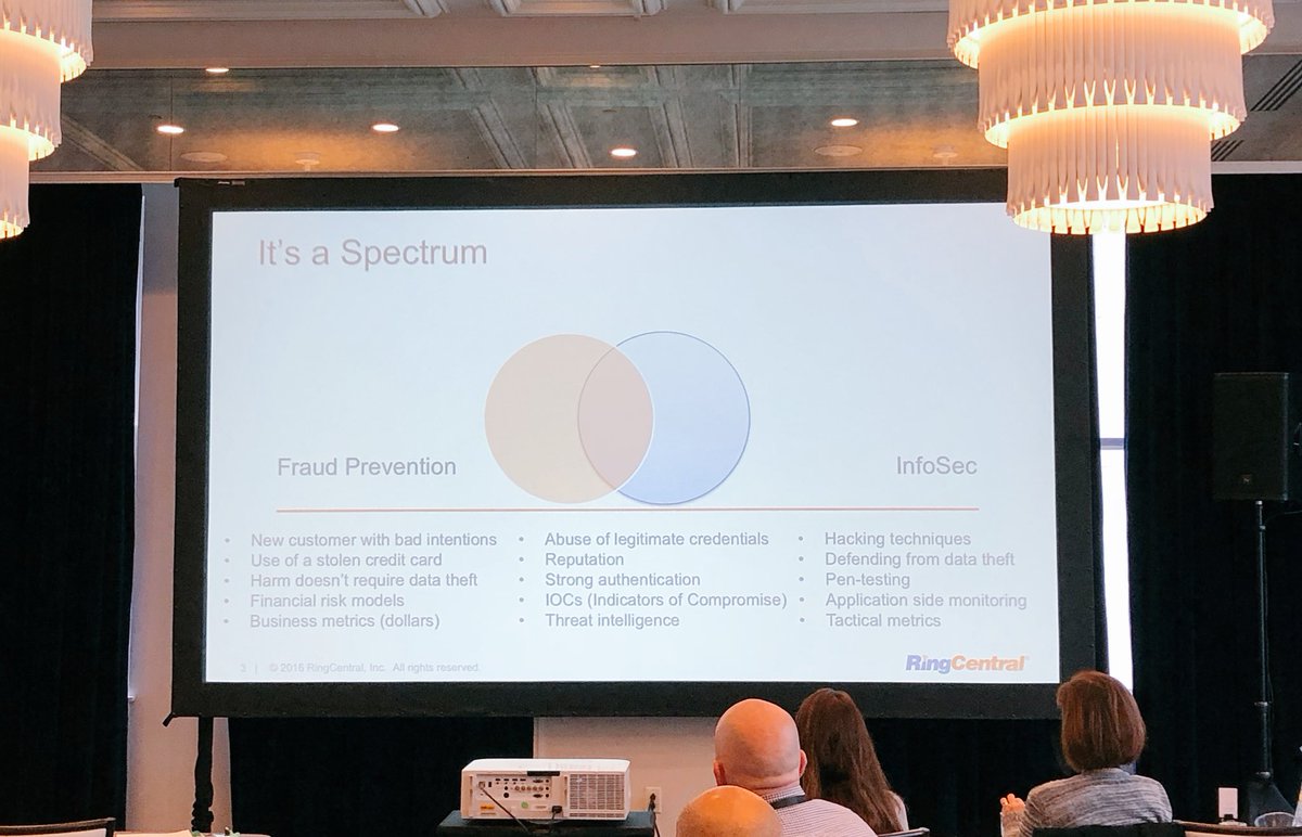 ColetteChavalia's tweet photo. Connecting fraud and security teams - it’s a spectrum; Michael Machado speaks to the importance of converging these two teams #FraudForce18 @iovation @RingCentral https://t.co/4xCSiENZN0