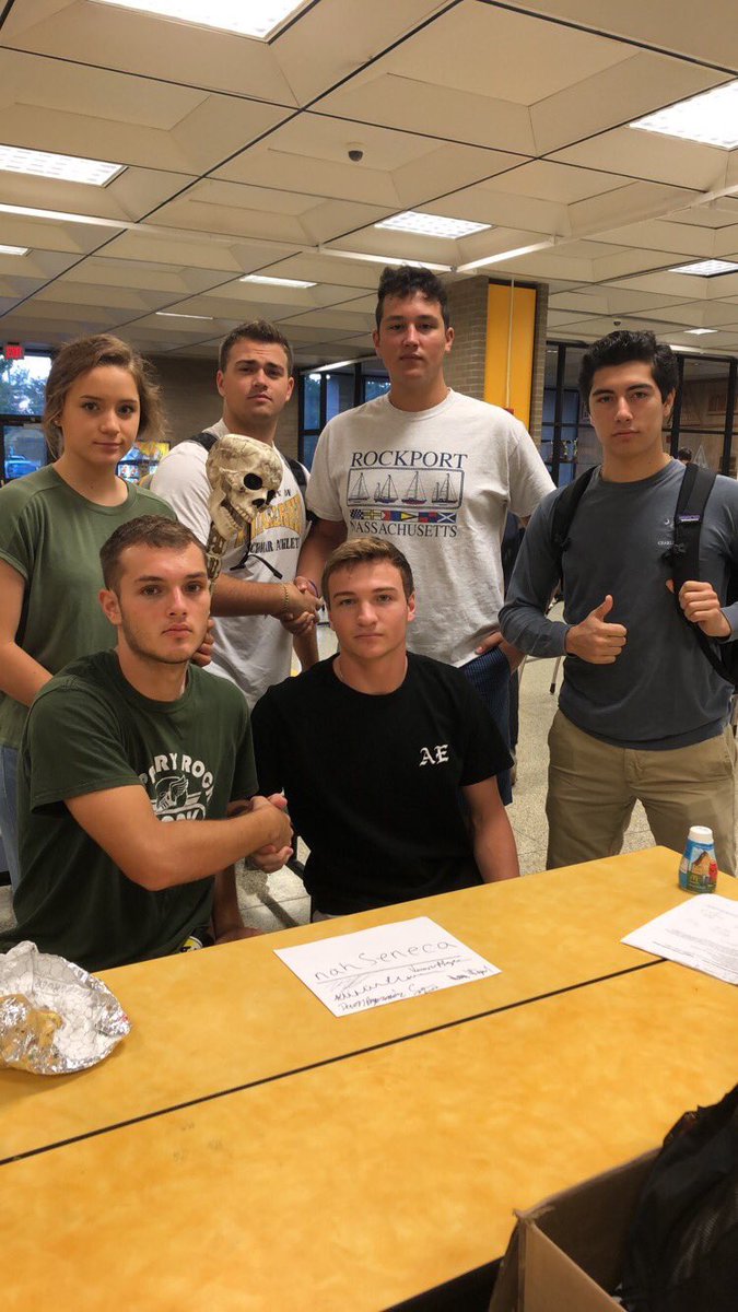 TigersDen10's tweet photo. The great merge of 2018. Report to normal student section this Friday ⚪️⚪️ #betterthanever #nahseneca #welovemaenza https://t.co/yZGlRZCdQu