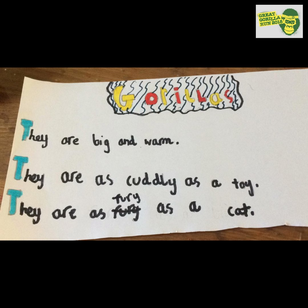 GreatGorillaRun's tweet photo. Throwback Thursday! #GGR18 #Gorilla #Haiku 

Some of the poems that came through from our younger #GorillaLovers 🦍🌹

Find out about adopting a gorilla; a fun &amp; educational gift for #gorilla lovers: https://t.co/ZL5B2WX6gg

#NationalPoetryDay #NationalPoetryDay #WorldAnimalDay https://t.co/DLQay9W9Mv
