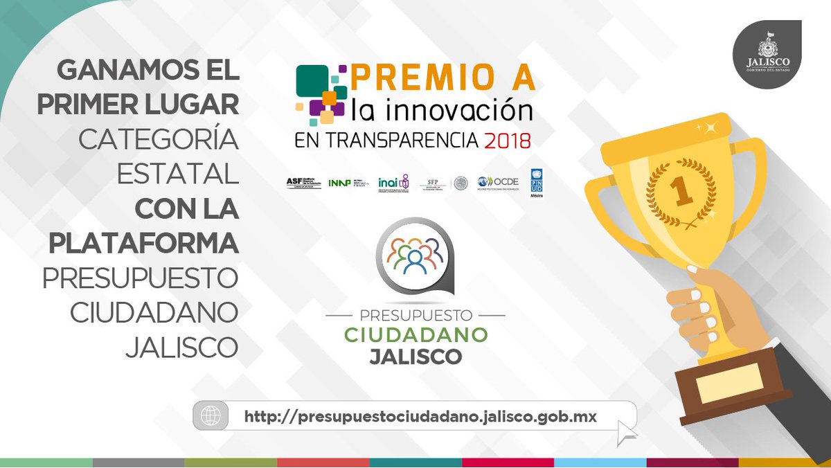 SEPAFJalisco's tweet photo. La plataforma #PresupuestoCiudadano recibe el galardón a la Innovación en Transparencia 2018 en el rubro de "Instituciones Estatales" que otorga el @INAImexico
¡Felicitaciones a todos en @GobiernoJalisco! 🏆🎖️
#SEPAFInnova #SEPAFTransparente
https://t.co/T0vxHwHkvd https://t.co/3U6Iin1CUC