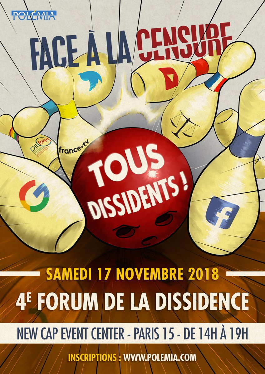 _polemia's tweet photo. ✅📆"Face à la #censure, tous dissidents !" ➡️   Polémia vous invite à venir participer à son 4e Forum de la #Dissidence samedi 17/11 à partir de 14h00.
La billetterie est ouverte 🎟️ https://t.co/CVIGgkkQSV https://t.co/PIhomJJ1mm