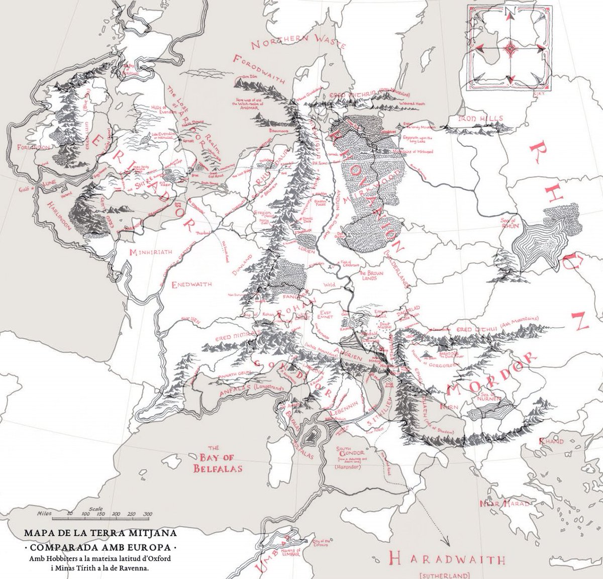 IdachiAzuza's tweet photo. Mapa de la Terra Mitjana comparada amb Europa. #mapa #cartografia  #fantasia #TerraMitjana #Europa #JRRTolkien #map #cartography #Middleearth #fantasy #Europe #comparacions #comparisons #ElSenyordelsAnells #TheLordoftheRings https://t.co/JEBrsWudnm