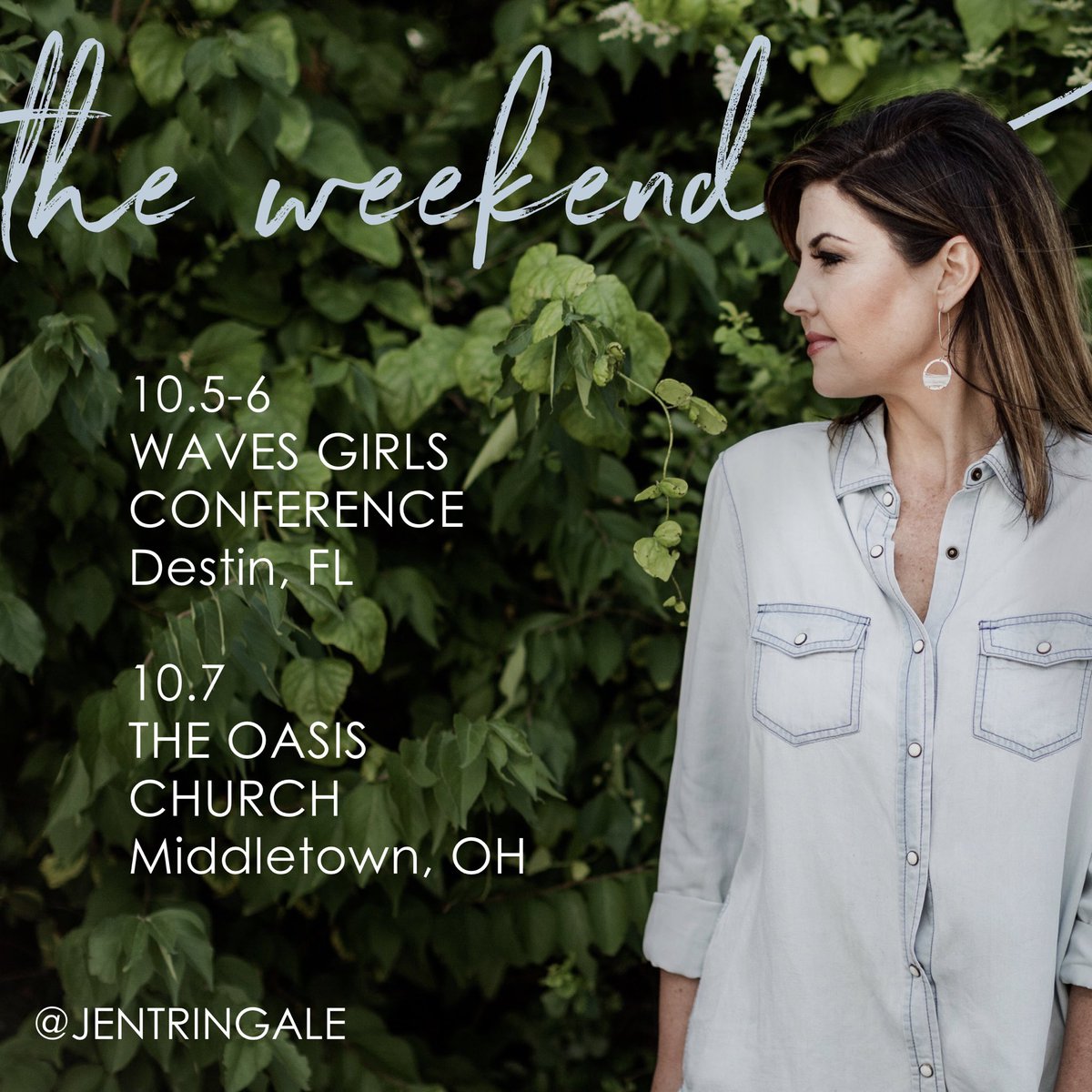 jentringale's tweet photo. Exciting weekend ahead! Can’t wait to be with @wavesgirlsconference in Destin, FL Friday and Saturday than heading to Ohio to be with @oasiswired Sunday morning! #jetsetgo #FL #OH #wkndflow #calling #purpose #destiny https://t.co/ouI77TOoyY