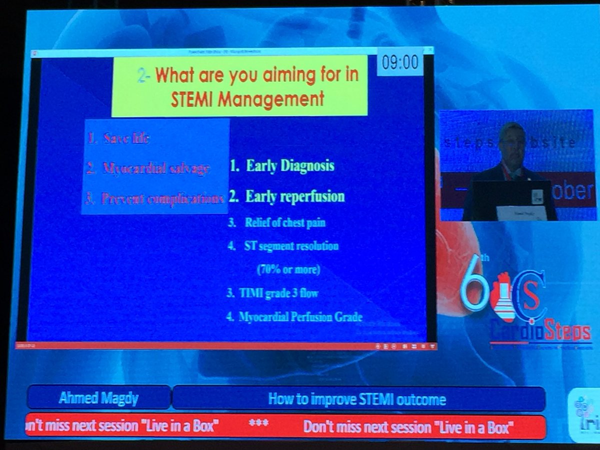 mmamas1973's tweet photo. Ahmed Magdy giving overview ofhow to improve STEMI outcomes, heart attack centres, adherance to guidelines and aggressive secondary prevention. #CardioSteps @amrelhadidyy @aymanka @ShehabAnwer @BassemZarif @Sarah_Moharem @MasriAhmadMD @masrour_barzani @MusaSharkawi @Hragy https://t.co/C3jHg5lyaF