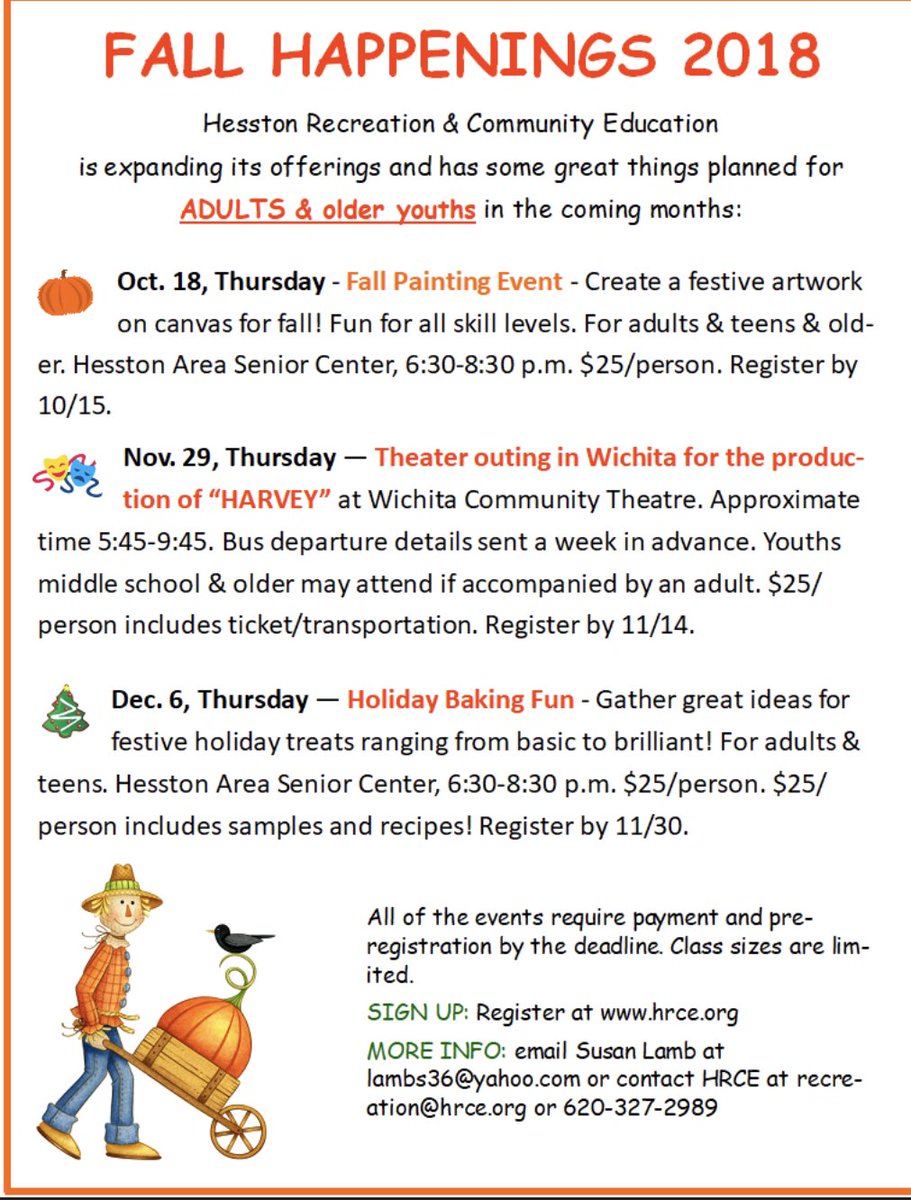 _hrce's tweet photo. Hey Hesston, check out our Fall Happpenings over the next few months! Register online at https://t.co/WKidOntF2i. https://t.co/FxqwgvwmJv