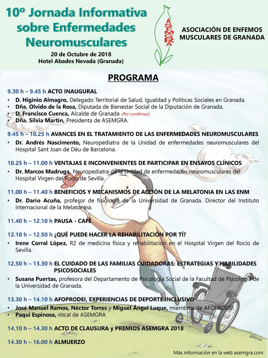 ASEMGRAGranada's tweet photo. ¡Abierto el plazo de inscripción, 10º Jornada Informativa sobre enfermedades neuromusculares de ASEMGRA! Más información en https://t.co/u5V9F3rrhr #laluchaesnuestrafuerza https://t.co/hGALdSsLBw