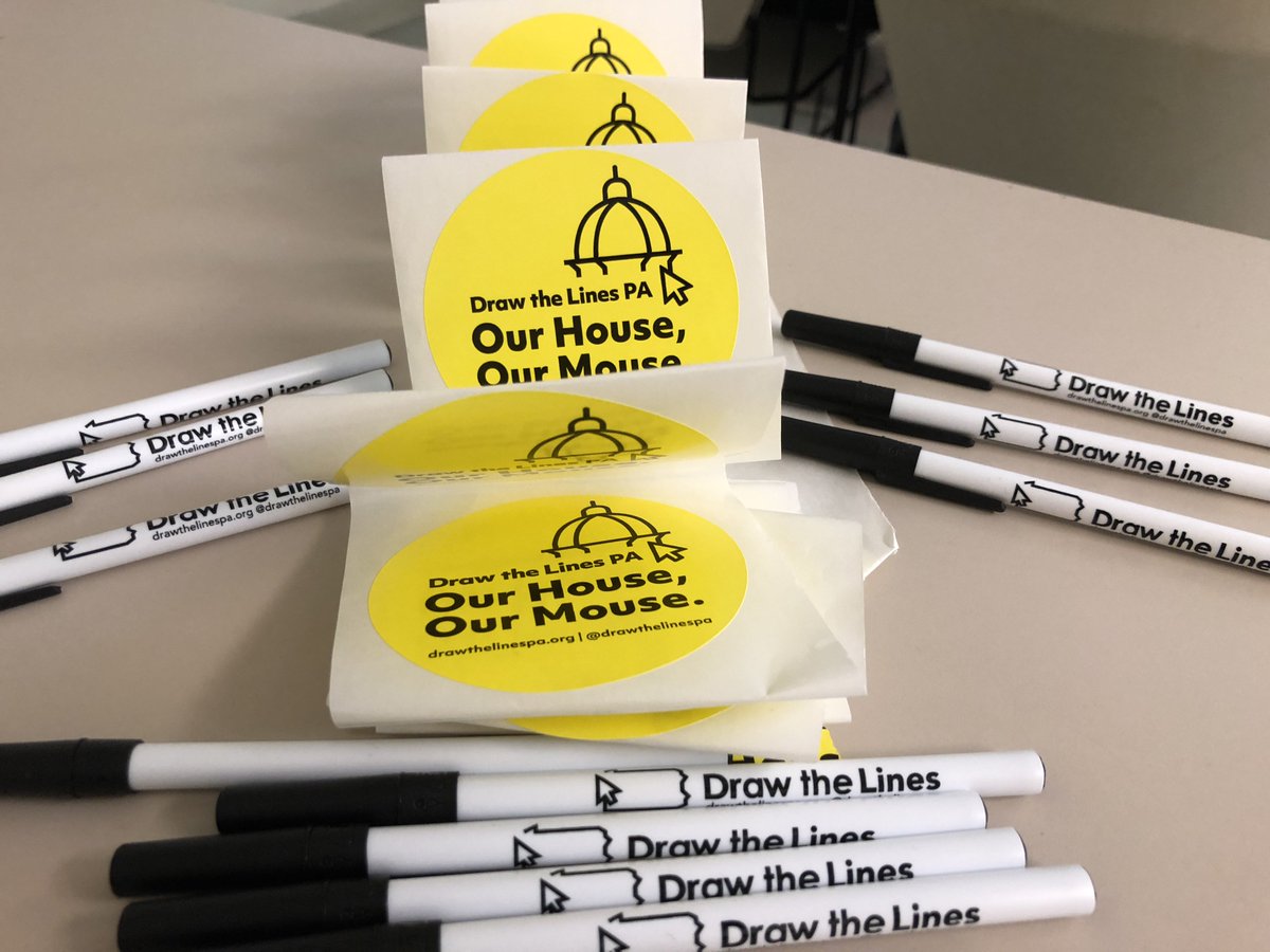 DrawTheLinesPA's tweet photo. Follow @drawthelinespa to keep up to date on upcoming events where you can learn more about DTL's PA mapping competitions AND grab some of our 'swaggy' items while you're at it! Stickers, and pens, and tote bags - oh my! #slaythegerrymander #ourhouseourmouse #fairdistrictspa https://t.co/xG52BOA3Ri