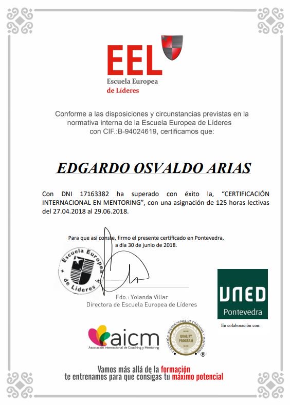 ✅¡NOVEDADES!
🎖Certificación en Mentoring - Edgardo Arias (Director de CEA LIDER)
✍(...)"Nos complace compartir un singular logra personal :  la obtención reciente  de nuestra  "Certificación Internacional en Mentoring"(...) 
➡Lee la nota completa en: bit.ly/2QsJnvu