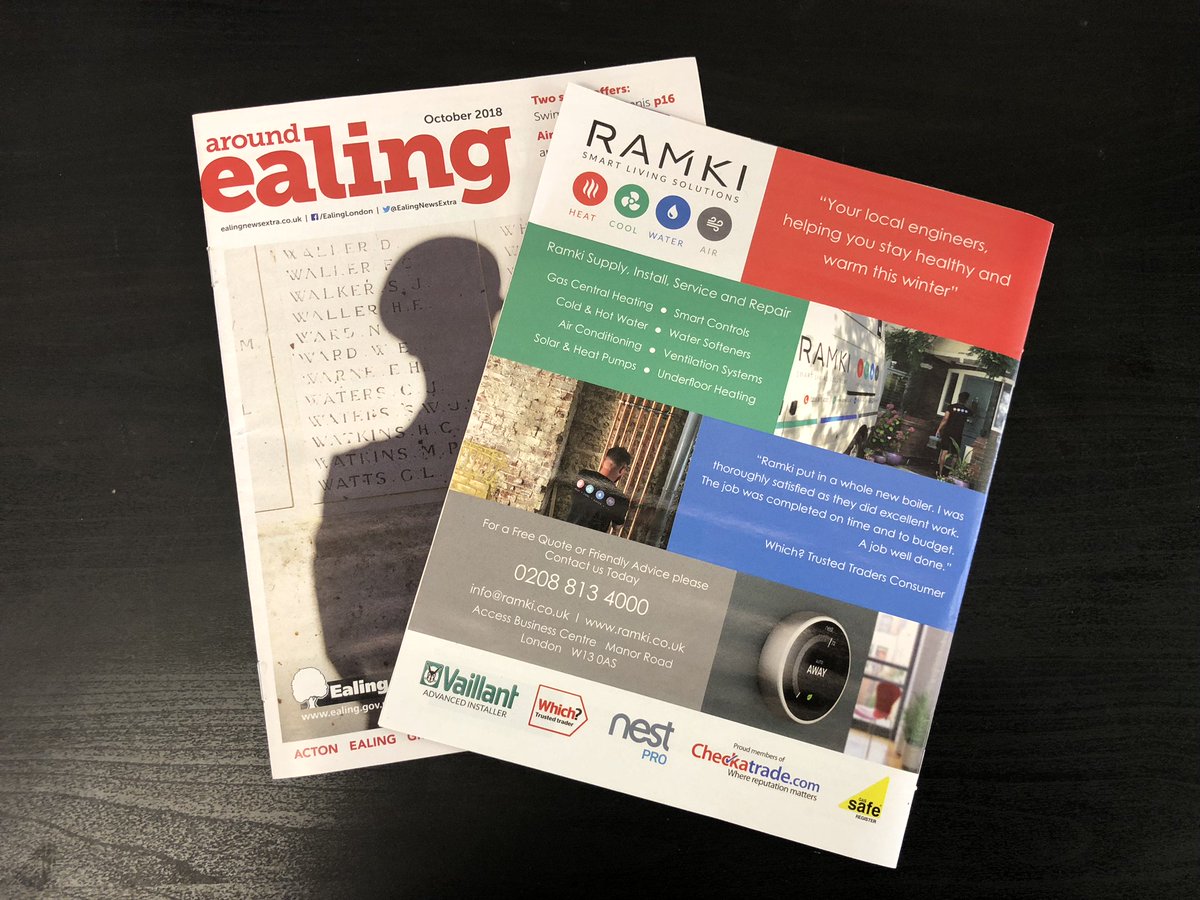RamkiLdn's tweet photo. Check out the Ramki Advert in the Around Ealing magazine, a free local magazine going to 128,000 homes in our home town. Call us to ensure your home is warm this winter. #aroundealing #ealing #ramki #localengineers #heating #keepwarm https://t.co/MZ5fC3cwFh