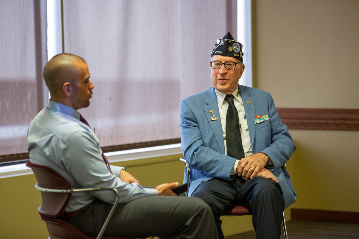 cehdtamu's tweet image. ICYMI we had a special aggie on campus yesterday. Larry Kinnard ‘49, Korean War veteran, spoke at a conference to inspire #transformationalteaching and give pre-service teachers the opportunity to engage with living history.