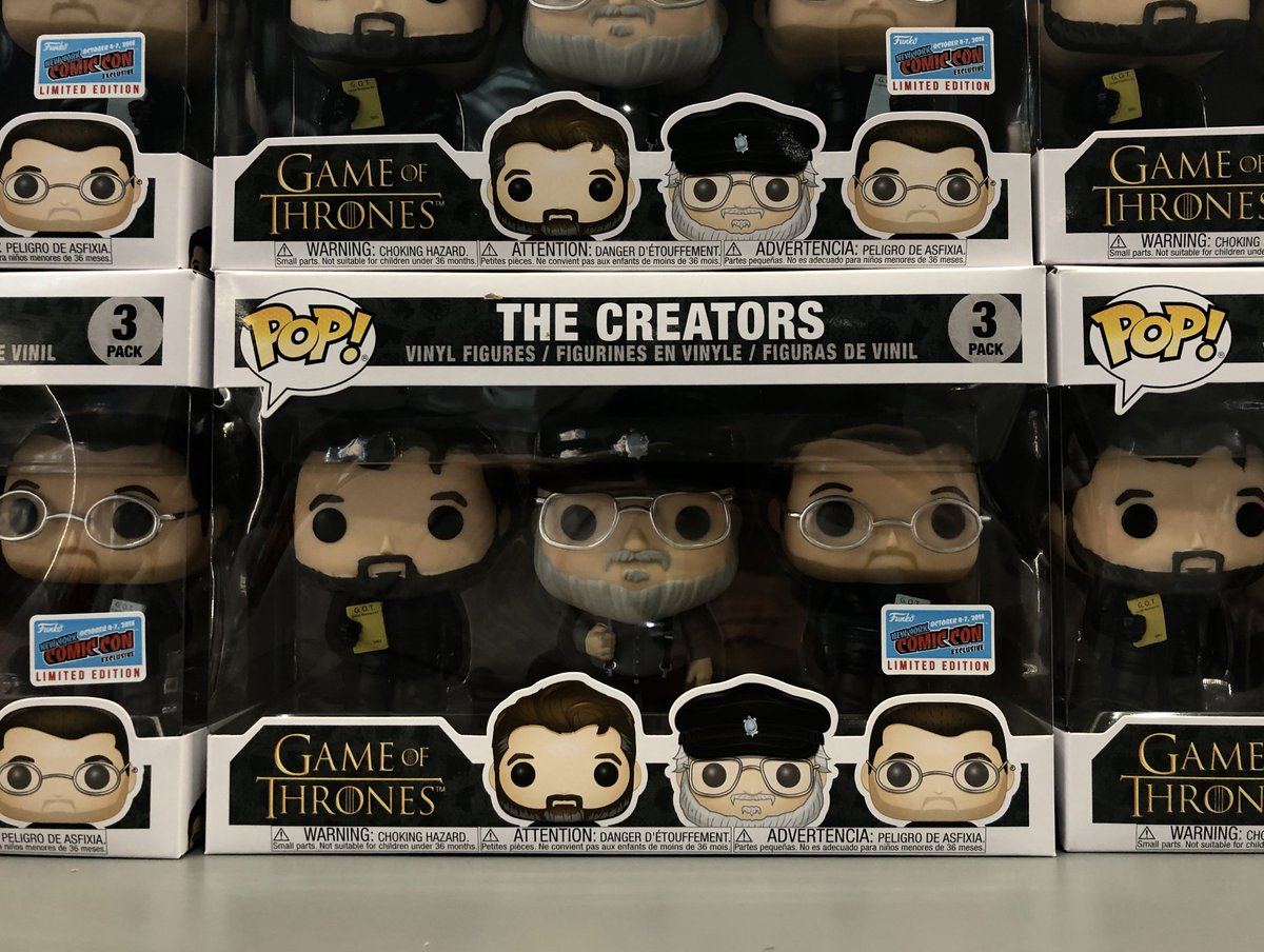 GameOfThrones's tweet photo. Bend the knee.
Claim the #GameofThrones Creators 3 Pack from @OriginalFunko at #NYCC booth #722 or at the @HBO shop today: https://t.co/p378YImK1z https://t.co/rsyNQ9AMqG