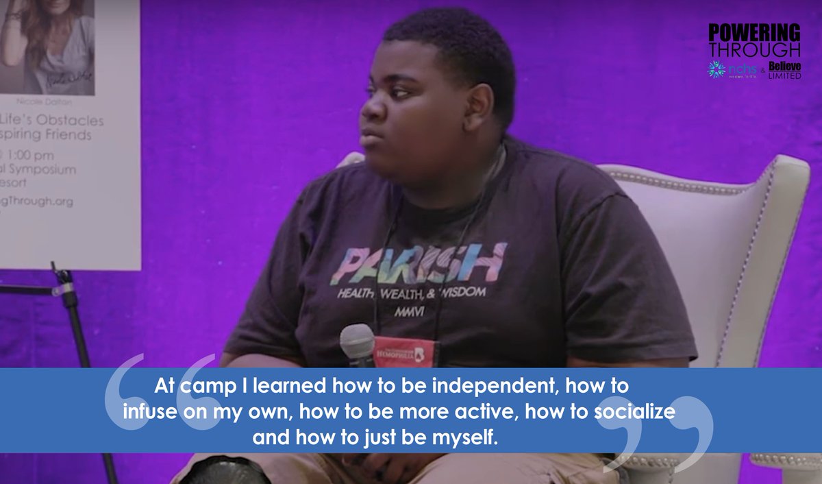 NCHSwecare's tweet photo. At Powering Through, Cyronn Herrington spoke about the profound ways camp both impacted his life and gave him a stronger sense of self. Watch video from this Powering Through at @CoalitionHemoB at https://t.co/mh7NNiIYyi #hemostrong #hemophilia #vWD #vonwillebranddisease https://t.co/6WRW0sA2E4