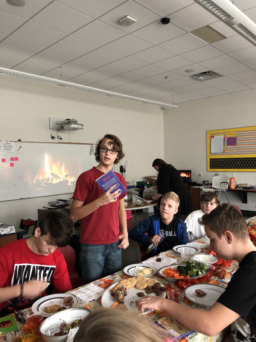 CCMS42240's tweet photo. 4th period book club! Learning manners at the table while giving objective summaries on books we read. https://t.co/fPd0SMv7r5