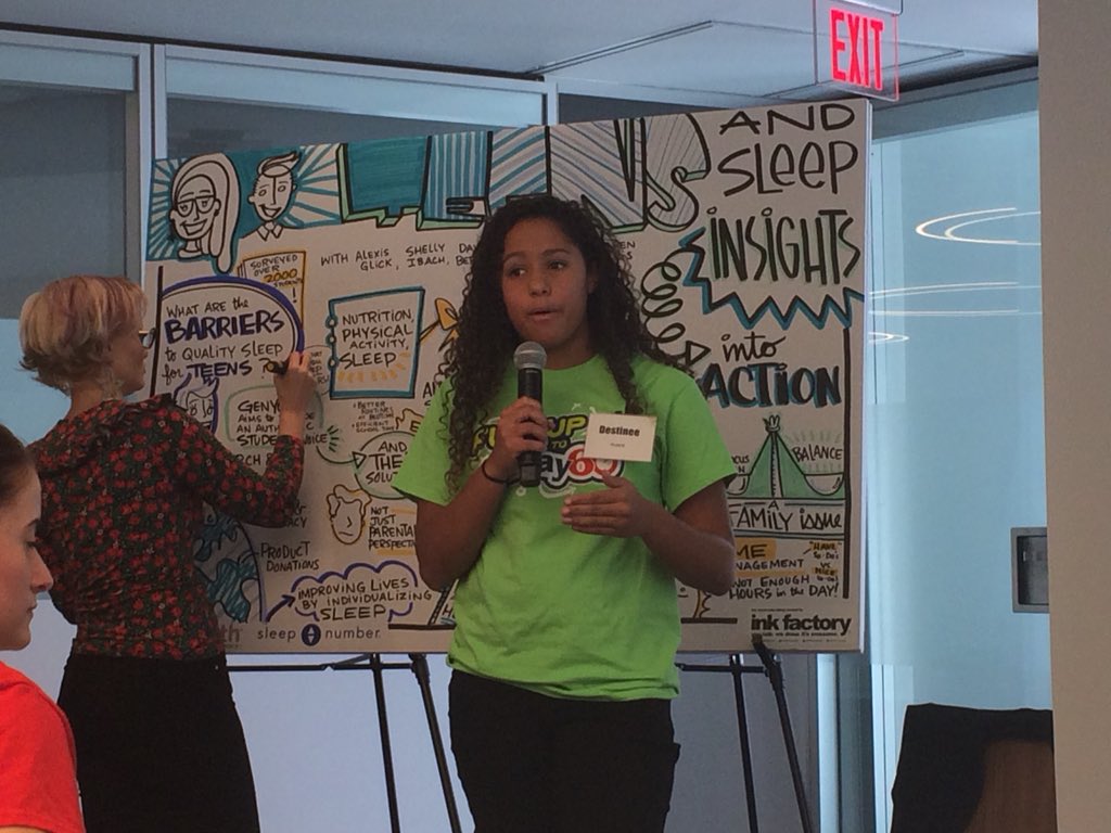 AASATotalChild's tweet image. Some visual notetaking summaries and student ambassadors during the @GENYOUthNow sleep and teen insights results #SmarterSleep #learningconnection cc) @sleepnumber