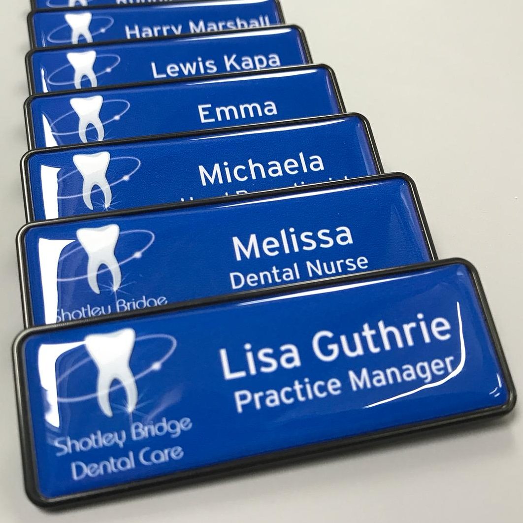 Staff name badges we made for Shotley Bridge Dental Care #staffbadges #namebadges #dental #dentist #smile