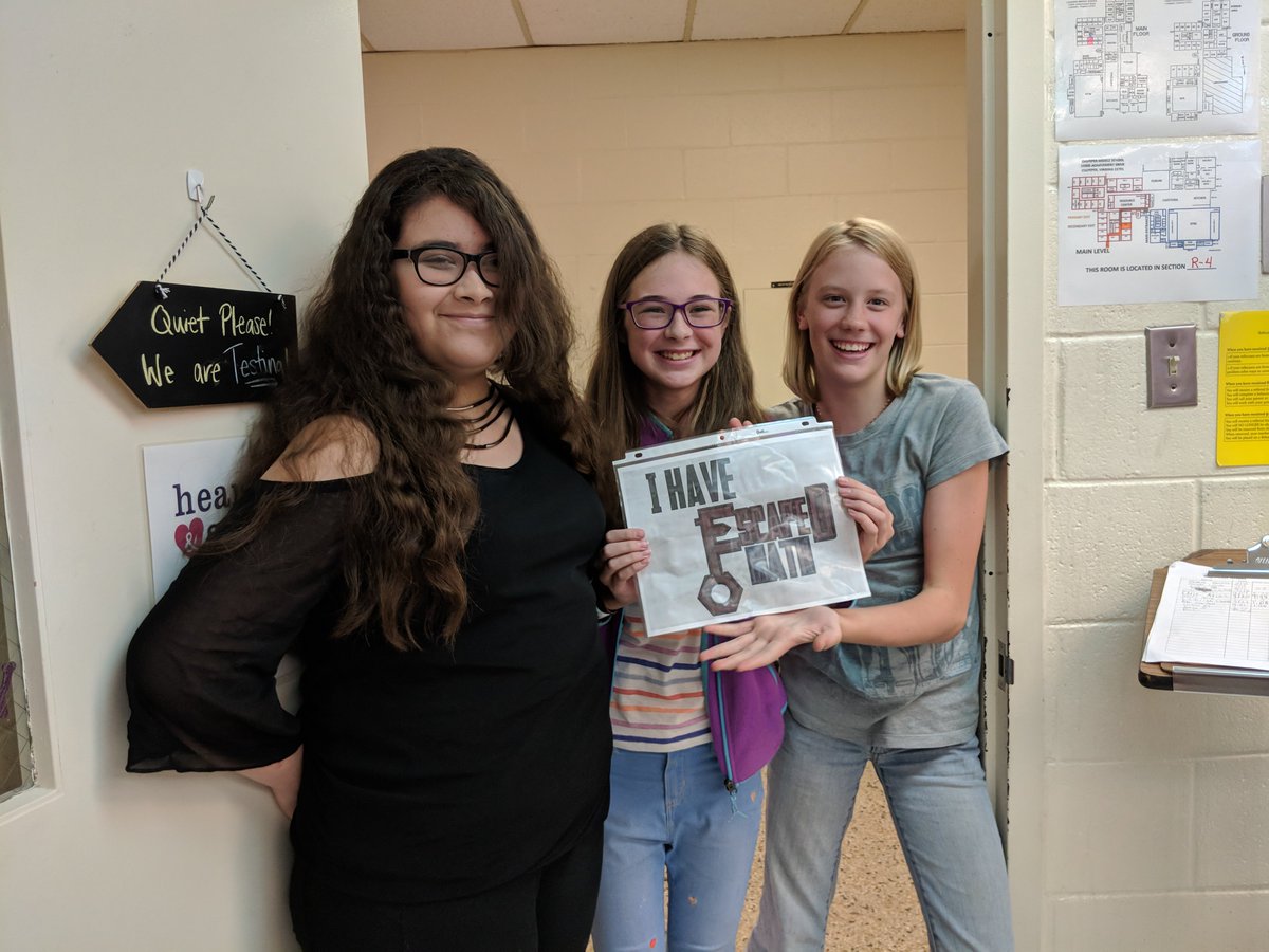 CCPSCMS's tweet photo. Students did an online escape room in Mrs. Scott's Algebra class. Student's had to solve equations to find clues that would give them codes to move through different sections! Great Job CMS Math! #ccpscms https://t.co/FisAC0Cprl