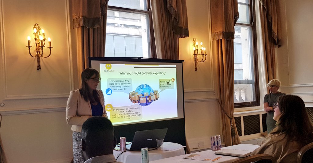 destfarmshop's tweet image. "UK brands that don't export are 34% less productive than their counterparts that do". Yet only 1 in 5 UK food and drink brands are exporting. Quick quiz with @bolstglobal at @breadjamfest #breadandjam