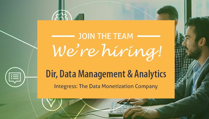Integress_Data's tweet image. Seeking Director of #DataManagement &amp;amp; #Analytics to join our team of #DataMonetization professionals in Bala Cynwyd, PA. View the full job description here: bit.ly/2OyVt9f #DataScience #DataAnalytics