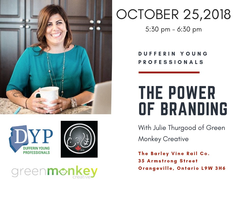 DufferinYPs's tweet image. Join the Dufferin Young Professionals for The Power of Branding! Local entrepreneur and marketing guru Julie Thurgood of @iamgreenmonkey will give you an understanding of how to develop and leverage a brand - personal or business facebook.com/events/3264389…