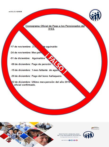 📌#Recuerda |  No te hagas eco de rumores falsos...  El Instituto Venezolano de los Seguros Sociales, es el garante representativo de la información sobre el pago de #Pensiones. Te invitamos a seguir nuestras cuentas oficiales. <a href="/ivssoficial/">.</a> #4Oct