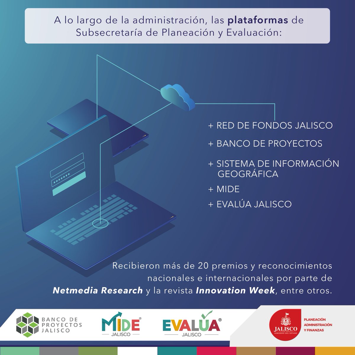 SEPAFJalisco's tweet photo. Nuestras plataformas de @SubseplanJal han recibido en estos 6 años, más de 20 reconocimientos y premios, otorgados por @Netmedia_mx e Innovation Week entre otros.
#SEPAFInnova https://t.co/AFVGSanSEB