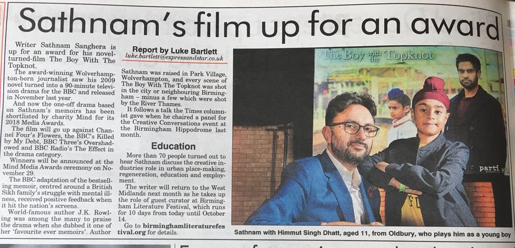 100Masters's tweet photo. Well done to #100Master @Sathnam whose film The Boy With The Topknot has been shortlisted for an award by @MindCharity - he’ll be @BhamLitFest this month https://t.co/17Lk5Nhmvi