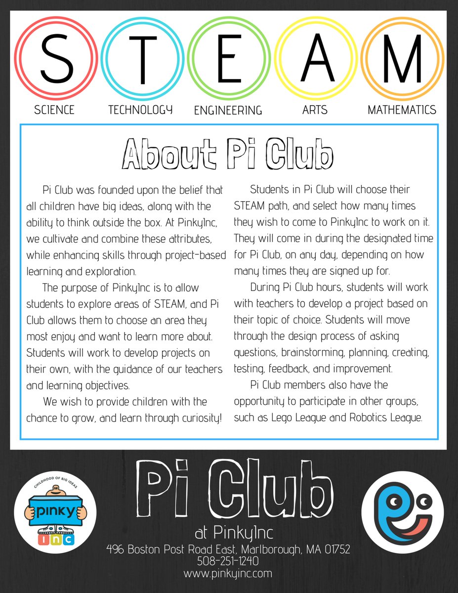 PinkyIncubator's tweet photo. Thursday Spotlight: PI CLUB

Not sure what program to choose from? Have an interest in a variety of STEAM areas? Want to take part in a larger, student-driven project?

If YES to any of the above, Pi Club might be an interesting opportunity!!

#STEM #STEAM #ProgramsForKids #PBL https://t.co/J9Zn5LyPwE