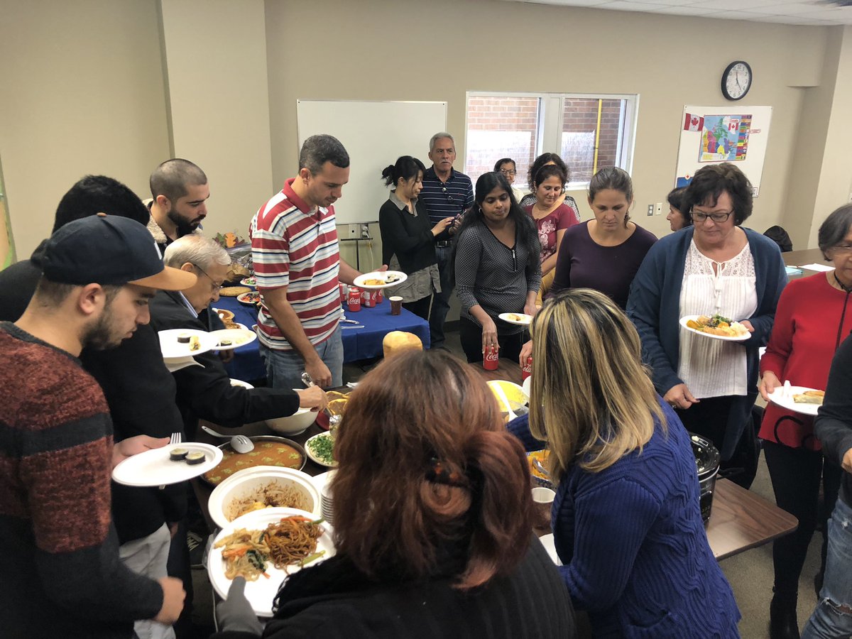 HicklingAM's tweet photo. Alliston @learningcentres Thanksgiving Potluck. Sharing customs and food from around the world. Thankful to be part of this amazing community! #thanksgiving #community #iamstuffed @SCDSB_Schools https://t.co/hVhq63RjQq