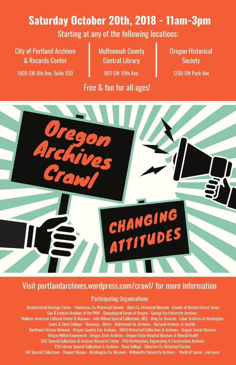 PDXArchives's tweet photo. The #Oregon #ArchviesCrawl is just a few weeks away &amp; we hope you can join us! Sat 10/20 11AM-3PM https://t.co/vc8Cep5G2s #ArchivesMonth #History #PDX #Portland #archives https://t.co/zLJY97jSeu