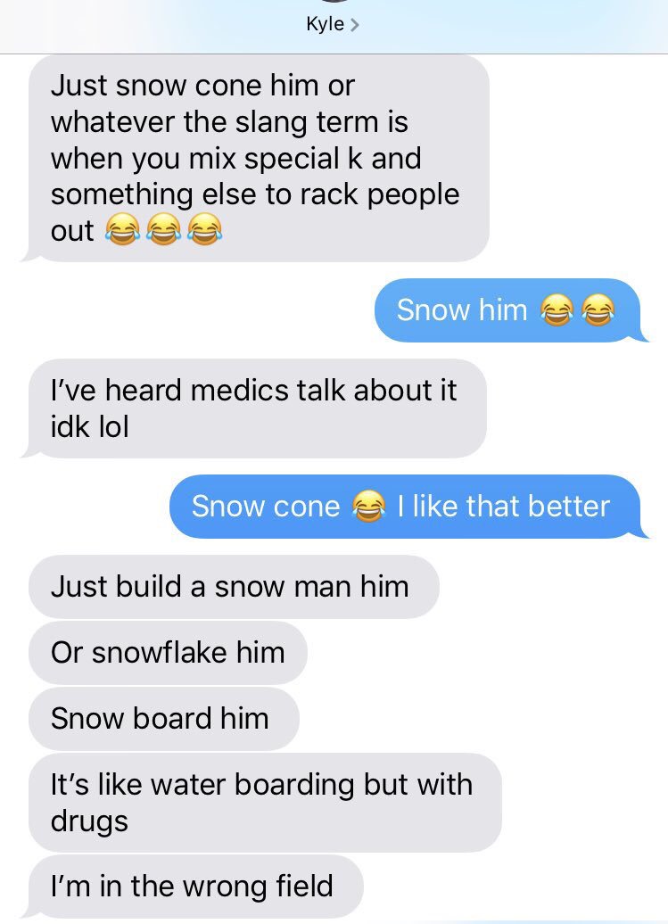 BaileyRN_ER's tweet photo. When the military boyfriend tries medical talk 👌🏻 We now snowcone people.... #ThatsSoFetch https://t.co/z2JZDMeoqc