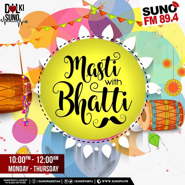 SUNOFM894's tweet image. Listen to Masti With Bhatti live now on SUNO FM89.4
#SpecialTransmission #DilKiSuno
#SunoVoice #SunoLive #SunoFM89.4.#PakistanLargestFMNetwork