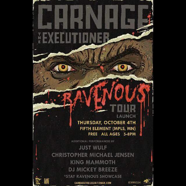 JustWulf's tweet photo. WHO'S COMING TO FIFTH ELEMENT TONIGHT?!
Free / All Ages / 5-8pm
Let's send Carnage The Executioner off right on his 8-week #RavenousTour !!! https://t.co/g8vFy0a5yK