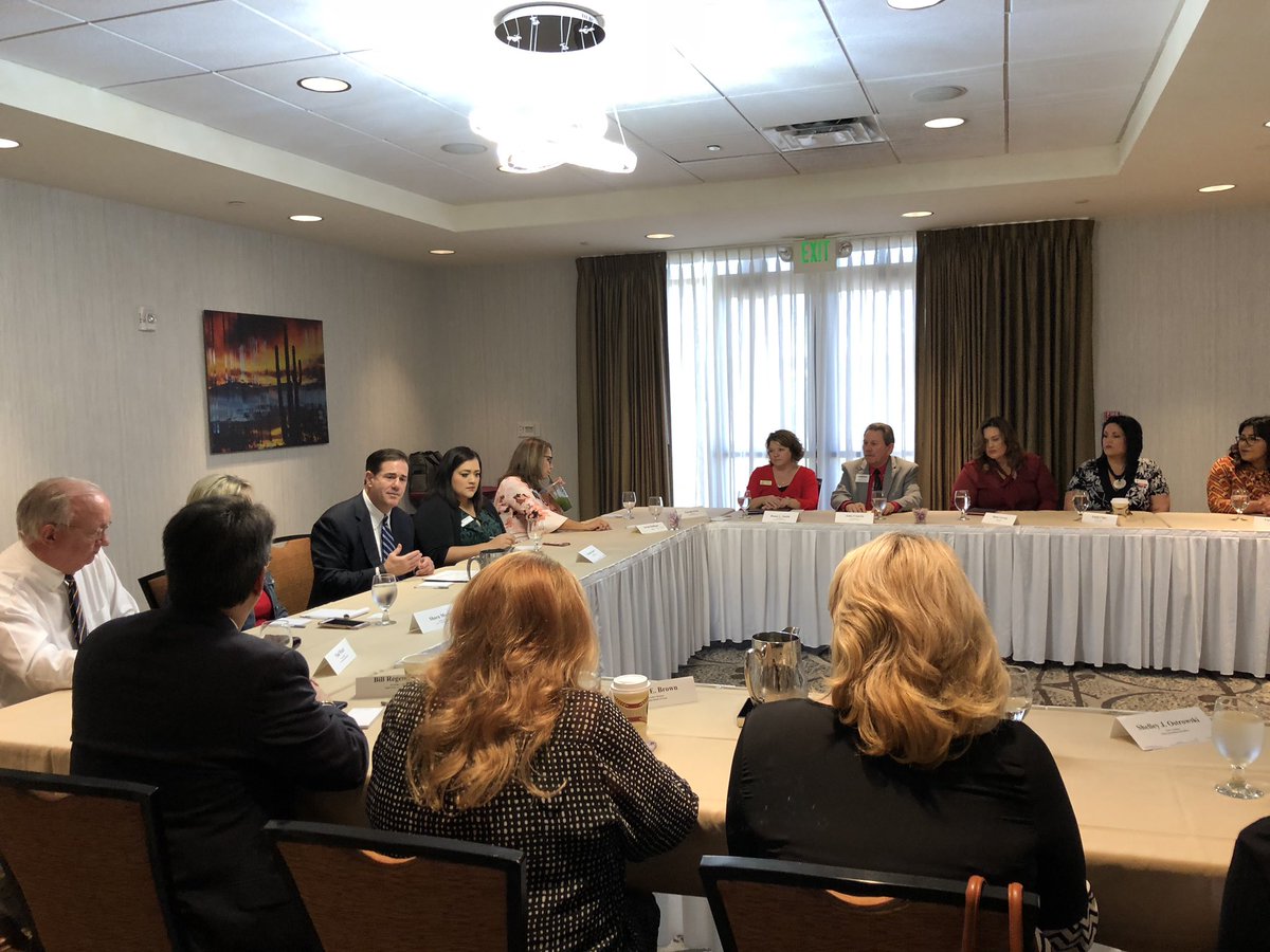 DougDucey's tweet photo. We are here in #Yuma meeting with non-profit leaders to hear about their needs in the community. Issues being talked about at the table include senior care, victim response, homelessness, substance abuse, nutrition support and mental health assistance. https://t.co/vaRuRUs3vP