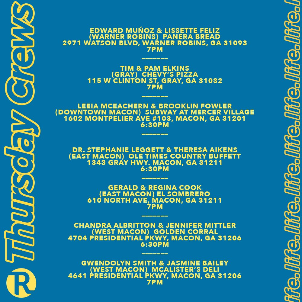 Reallifemacon's tweet photo. It’s crew night tonight! You don’t have to sign up, simply show up tonight at a Crew near you! You can also visit https://t.co/wteEAP98LQ to see locations and times. 
#CrewWeek #BetterTogether https://t.co/WwDQldaftA